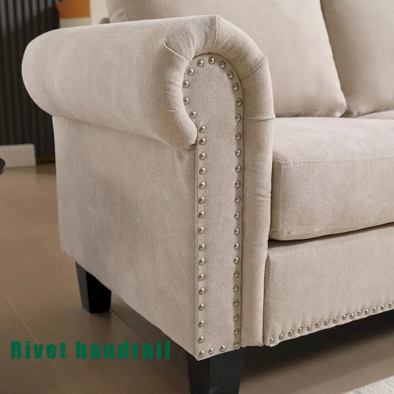 Canapé modulable avec pouf de rangement (configuration reconfigurable) — en forme de L, beige, design moderne