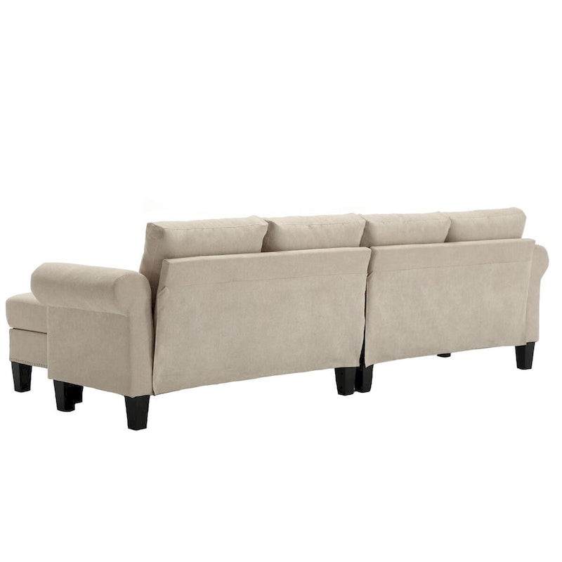 Canapé modulable avec pouf de rangement (configuration reconfigurable) — en forme de L, beige, design moderne
