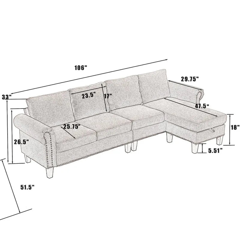 Canapé modulable avec pouf de rangement (configuration reconfigurable) — en forme de L, beige, design moderne
