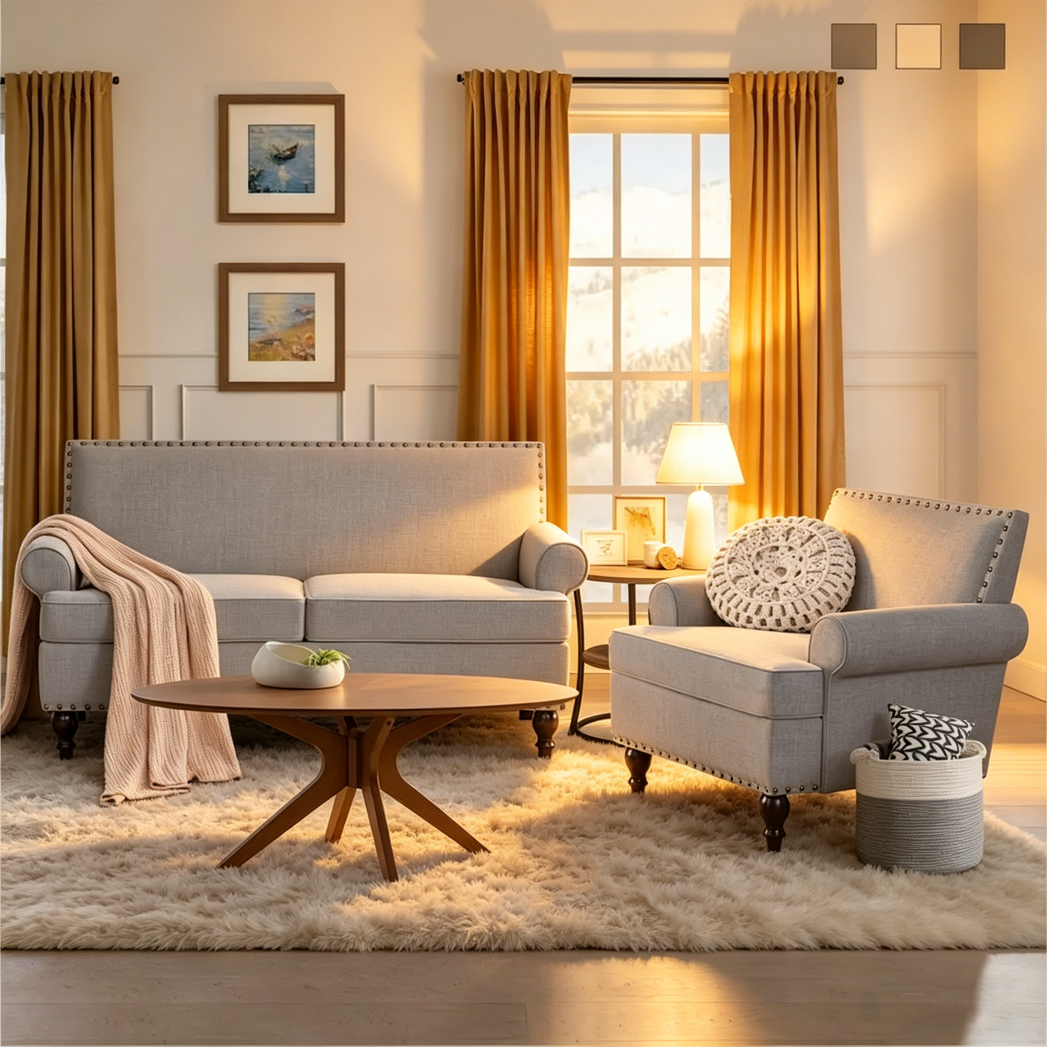 Fabric Armchair And Two-Seater Sofa Set