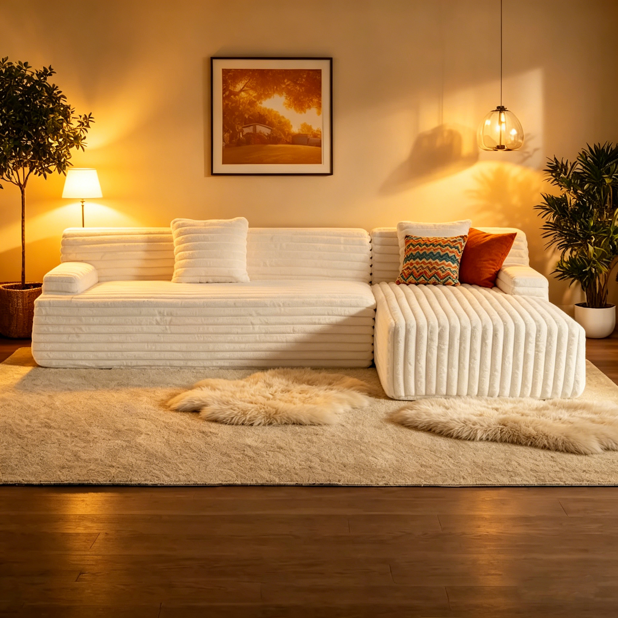 Faux Fur "Cloud" Series 3-Seater L-Shaped Sofa